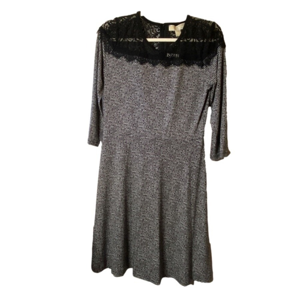 Michael Kors Black White Herringbone Print Dress Womens Medium